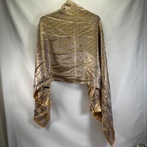 Thai Silk Scarf 100% SW Wrap Gold Silver Shiny Thaisilk Fringe 70"x52" Elegant